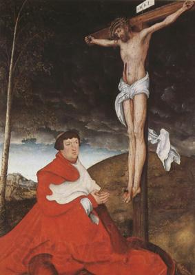 CRANACH, Lucas the Elder Cardinal Albrecht of Branden-burg before the Crucified Christ (mk08) Norge oil painting art